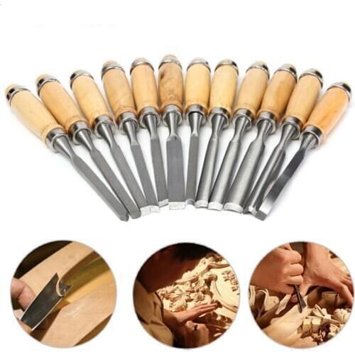 12pcs Professional Wood Carving Chisel Knife Hand Tool Set For Basic Detailed Carving Woodworkers Gouges Multi Purpose DIY