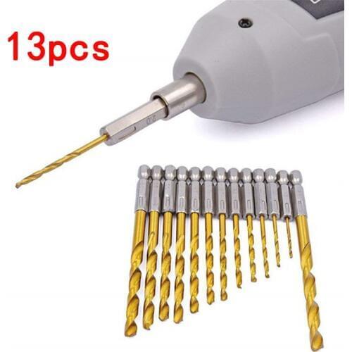 13PC Hexagonal handle twist drill bit plated with titanium 6.35 handle set