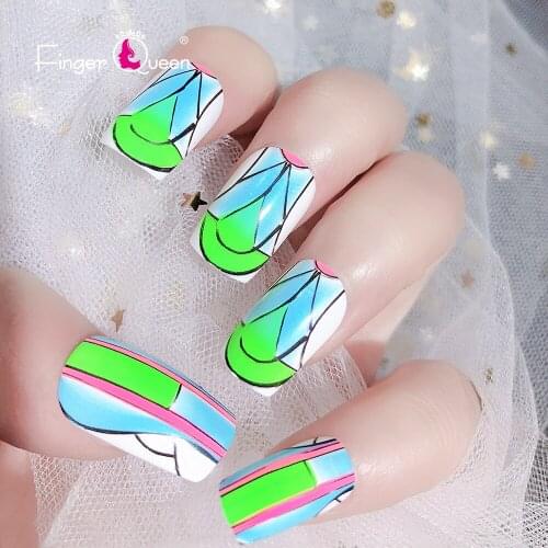 Nail Art Decorations Green Blue Stripe 24pcs Nail Stickers Fake Nails Korean Nails For The Girls Accesoires Reusable Suplies