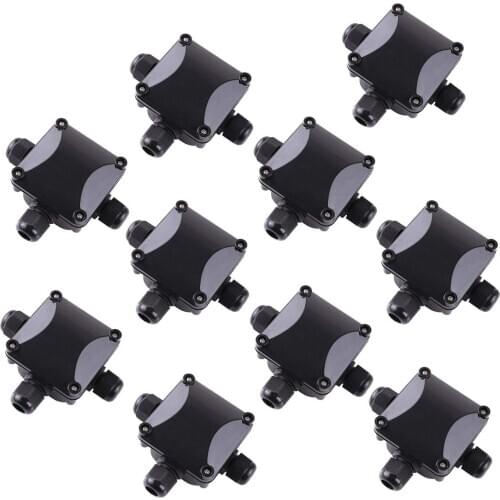 3-Way Junction Box, IP 68 Waterproof Connectors for Outdoor Lighting External Junction Box Pack of 10 Black