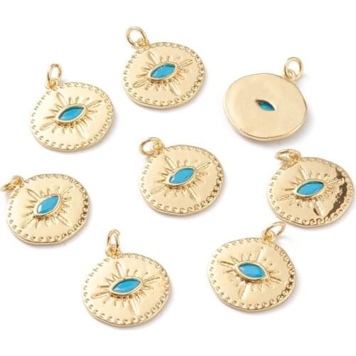 5pcs Brass Micro Pave Clear Cubic Zirconia Pendant Flat Round with Star Charms for jewelry making DIY Earring Necklace Decor