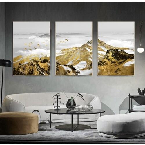 Abstract Golden Snow Mountain Landscape Map Canvas Painting Art Print Poster Picture Wall Nordic Decorative Picture Home Decor