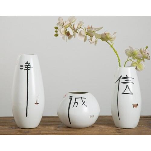 Abstract Buddhist Words Zen Ceramic Vase Chinese Creative Art Pottery Zone Flower Arrangement Stoneware