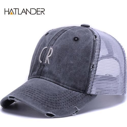 [HATLANDER] letters cotton mesh baseball caps unisex outdoor sports sun hats gorras Vintage summer tucker cap for men women