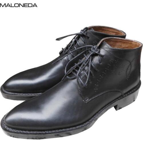 MALONEDE Handmade Autumn Winter Retro Mens Ankle Short Boots Full Grain Leather Custom Made With Goodyear welted