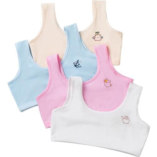 4Pcs Teen bra girl vest Cotton Spandex Big Girls Sport 7-16 Years Adolescente Kids Underwear Letter Racerback Training