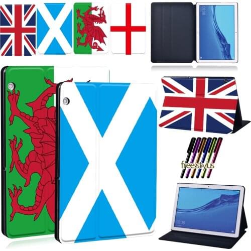 Tablet Case for Huawei MediaPad T3 8"/MediaPad T3 10 9.6"/MediaPad T5 10 10.1" National Flag Series Leather Cover Case+Stylus