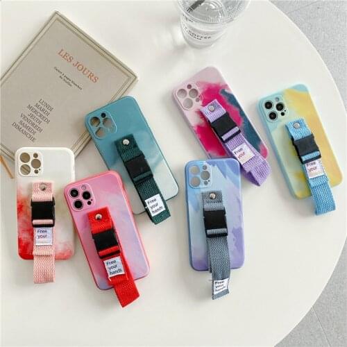 Hot Watercolor Wrist crossbody lanyard soft phone case for iphone 12 Pro Max MiNi 11 Pro Max X XS Max XR 7 8 Plus SE 2020 cover