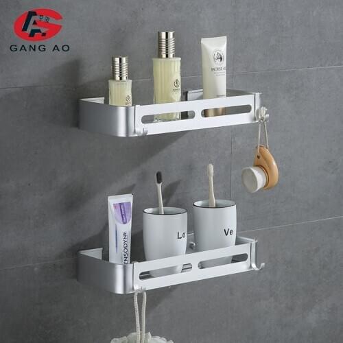 Black Bathroom Shelf Lenght Kitchen Wall Shelves Shower Basket Storage Rack Towel Bar Robe Hooks Bathroom Accessories