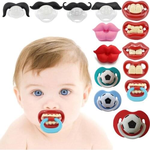 Funny Baby Pacifier Clip Red Kiss Lips Dummy Pacifiers Football Silicone Baby Nipples Teether Soothers Pacifier Kids Feeding