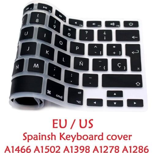 EU US Spanish Keyboard For Macbook Air Pro Retina 13 15 Spanish Keyboard Cover Silicon A1466 A1278 A1286 A1398 Keyboard Skin