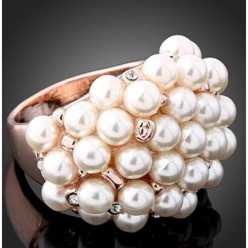 Rings For Women Big Imitation Pearls Rhinestones Alloy Vintage Statement Ring Fashion Jewelry
