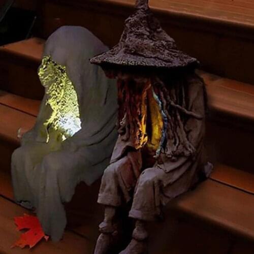 Witch Ghoul Lamp Sitting Resin Ornaments LED Garden Light For Home Decor Yard Figurine Statue Garden Accessories Tuin Decoratie