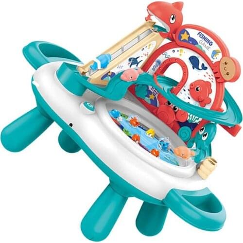 Magnetic Fishing Table Toy Fish Slideaway Toy Sandbox Activity Table Beach Toys Without Battery with Stair Slide