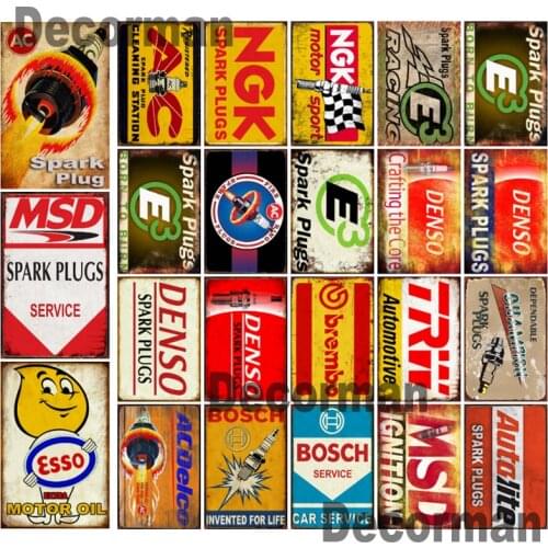 [ Mike86 ] Spark Plugs AC Motor oil Metal sign Wall Plaque Retro Garage Posters Painting Bar Decor LTA-2020 20*30 CM