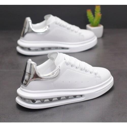 Mens fashion versatile high rise sports casual shoes Korean version Mens shoes air cushion leather face small white shoes
