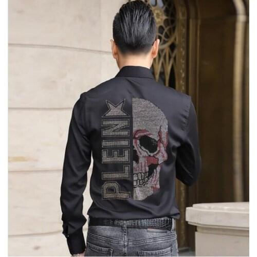 Men Shirt long Sleeve Shirts Rhinestone Color New Clothing Summer Streetwear Casual Fashion Men tops