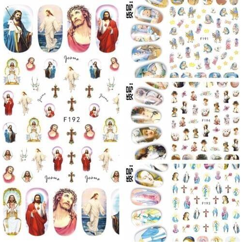 1 Sheet 3D Jesus Godness The Virgin Mary Kids Paintings Pattern Adhesive Nail Art Stickers Decorations DIY Salon Tips F19X