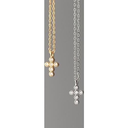 Real 925 Sterling Silver Zircon Cross Pendant Choker Necklace For Fashion Women PUNK Fine Jewelry Minimalist Accessories