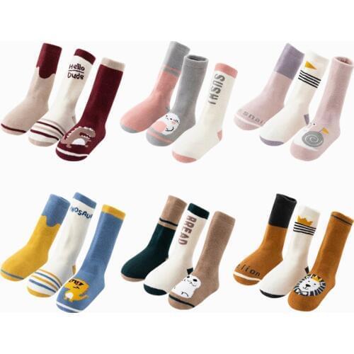 Toddler knee high anti slip socks girl boys newborn infant baby winter long cotton Terry sock child kids thick warm Cartoon sock