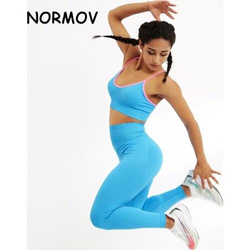 NORMOV Fitness Seamless Suit Women Sexy Contrast Color Quick Dry Sport Clothing Workout Elasticity Tights Abdomen Sport Outfits