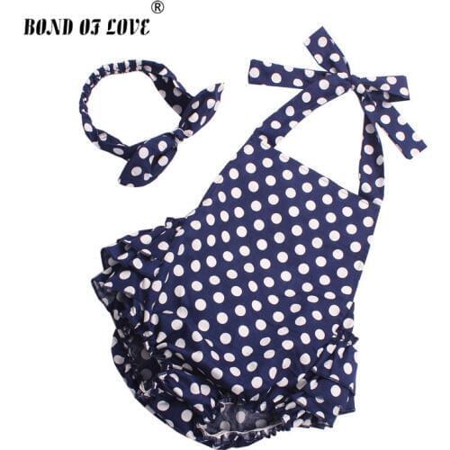 2020 New Cotton Ruffled Baby Girl Rompers Headband Set Dot pattern Sleeveless Toddler Girl Clothes Photography Props YC051