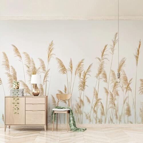 Nordic Style Reed Plant Wallpaper Modern Living Room Bedroom Home Decor Self-Adhesive Waterproof 3D Wall Sticker Papel De Parede