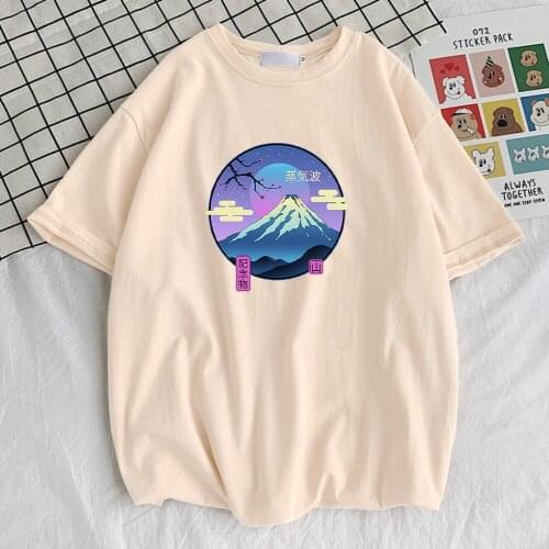 Mount Fuji Commemorative Items Steam Wave Printed Male Tshirt Street Fit T-Shirt Funky Design Tshirts Funny Mens Top