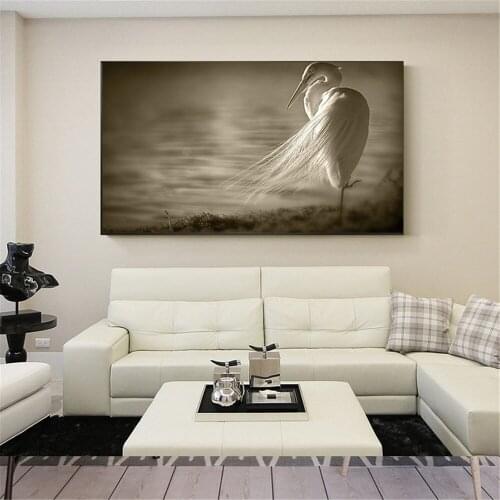 Posters Black and White Egret Lake Nature Landscape Wall Art Canvas Picture Spring Decoration Oil Paint Home Decor