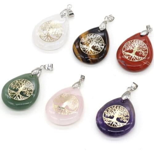 Natural Seven Chakra Rose Quartzs Amethysts Pendant Crystal Water Drop Reiki Healing Pendants for Women Jewelry Making 25x32mm