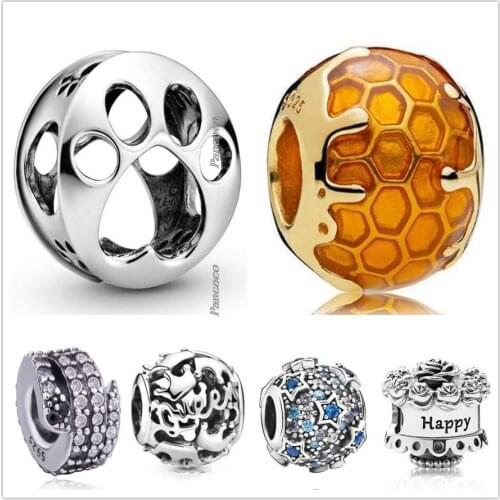 Authentic 925 Sterling Silver Pave Elevated Stars With Crystal Charm Beads Fit Pandora Bracelet & Necklace Jewelry