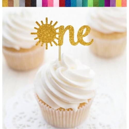 Custom Sun One glitter Cupcake Toppers, Sunshine Party Decor Summer Themed Party Decorations, 1st Birthday Sunshine Theme