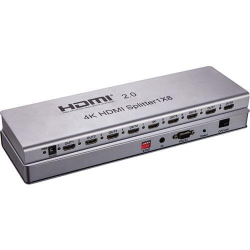 PUZHIJIE 1x8 HDMI 2.0 Splitter 1 IN 8 Out HDMI Splitter Switch Support 4K/60HZ HDCP2.2 EDID RS232 for HDTV PC DVD Projector