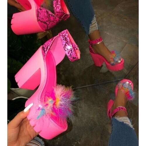 Sandals /slippers female 2020 new women European simple double open high heel hollow open toe casual square head lazy slippers