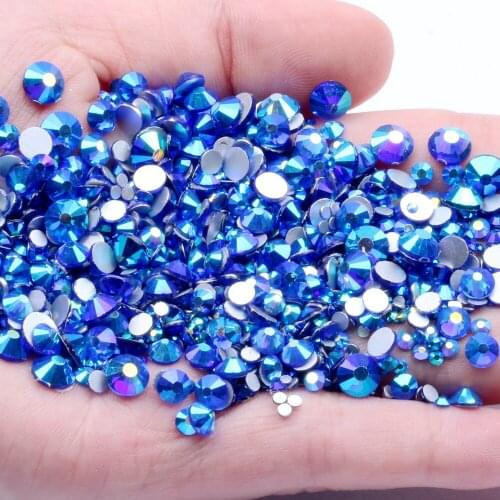Sapphire AB Non Hotfix Glass Rhinestones Flatback Machine Cut Round Glue On Strass Crystal And Stones DIY 3D Nail Art Decoration