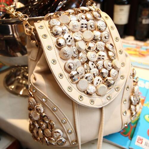 Cross-body Fashion WOMENS Bag 2020 New Style Korean-style Fashion Rivet Button Bucket Backpack Shoulder Bag Diamond Set