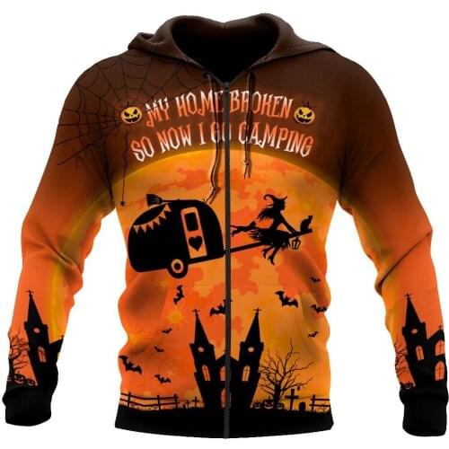 Hoodie 3D All Over Printed Halloween Witch Go Camping Sweatshirt For Women For Men Autumn Casual Pullover Zipper Streetwear