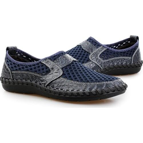 Summer Genuine Leather Mens Shoes Casual Shoes Men Loafers Hollow Out Breathable Driving Shoes Slip on Moccasins Dropshipping