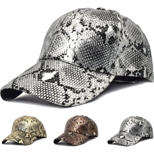 2021 Spring PU Leather Snakeskin Pattern Ladies Hat Mens Baseball Cap Cotton Fashion Coarse Sun Hats