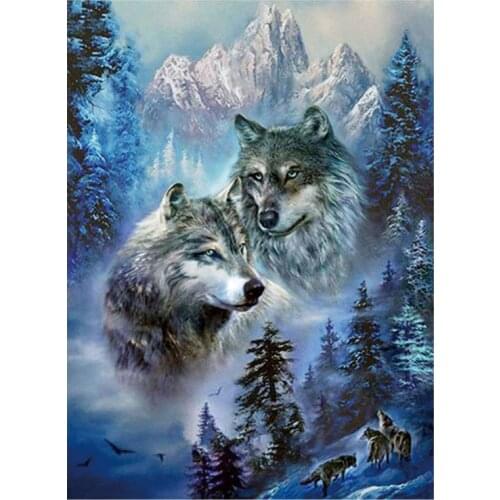 W3JE Wolf 5D DIY Diamond Painting Kits for Adults Full Drill Crystal Rhinestone Embroidery Cross Stitch Arts Craft Canvas Wall
