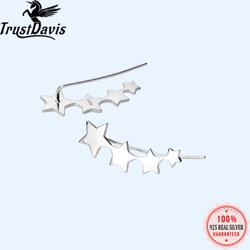 Trusta Genuine 925 Sterling Silver Earrings Womens Jewelry Fine Stars Stud Earrings Gift For School Girls Teens Lady DA478
