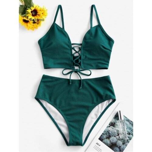 High Waist Bikini Women Lace Up Bandage Push Up Floral Print Two Piece Swimsuit Beach Bathing Suit Swimwear Biquini Xxl