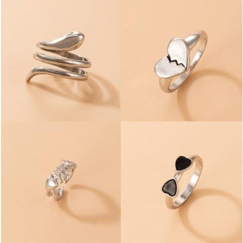 Tocona Love Heart Cute Ring for Women Girls New Fashion Bow-knot Snake Opening Ring Wedding Jewelry Accessories Anillo