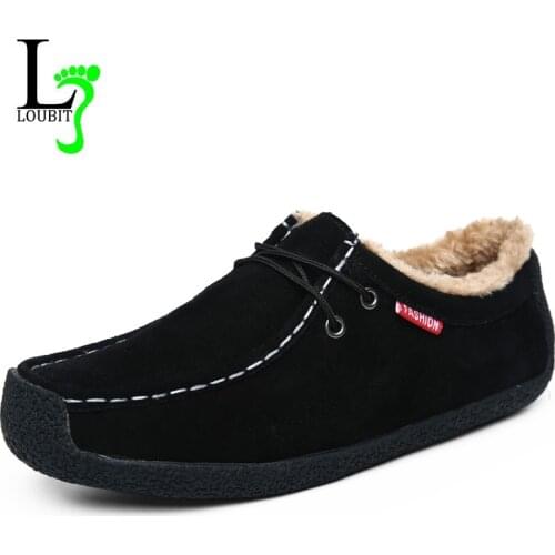 Winter Men Shoes Plush Flat Sneakers Cow Suede Mens Boots Warm Work Shoes Casual Rubber Ankle Boots Male Footwear Plus Size 51