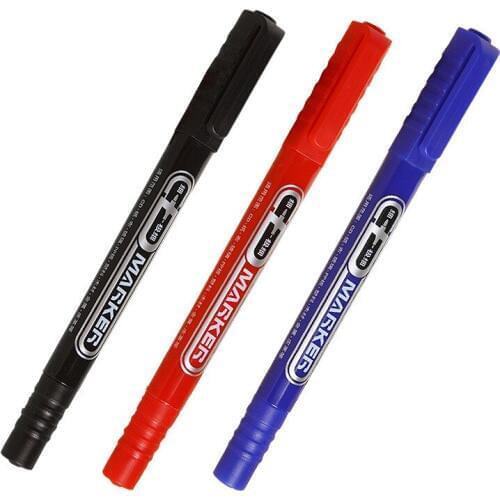 1Pc Small Dual Tip Marker Pen Quick Dry Outlining Marking Black Blue Red Oily Markers Pens for CD/Glass/Paper/Leather/Ceramics