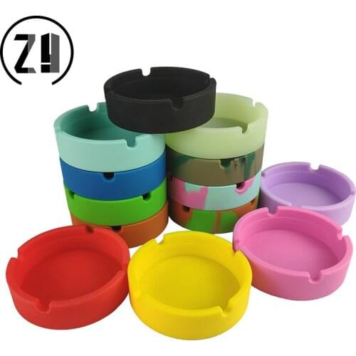 1pc Glow In The Dark Luminous Silicone Ashtray Ash Tray Round Soft Cigarette Cigar Smoking Accessories Home Desk