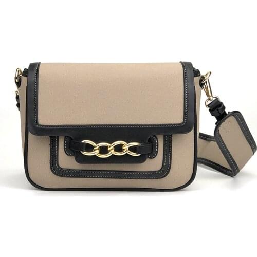 2021 Fashion Female Color Matching Handbag Metal Chain One-Shoulder Bag New Design Canvas Flap Women Bag