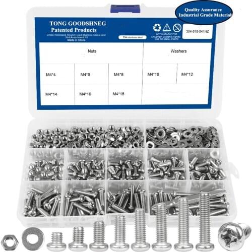 270PCS Cross Recessed Round Head M3 M4 M5 Screw Set Nut Washer Stainless Steel Phillips Machine woodworking Screw Assorted Kit