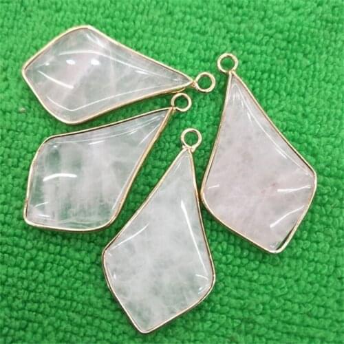 4PCS Nature Rose Quartz Stone Earring Pendants 37X20MM Taihe Jasper Green Aventurine For Womens Clothes Party Wearing
