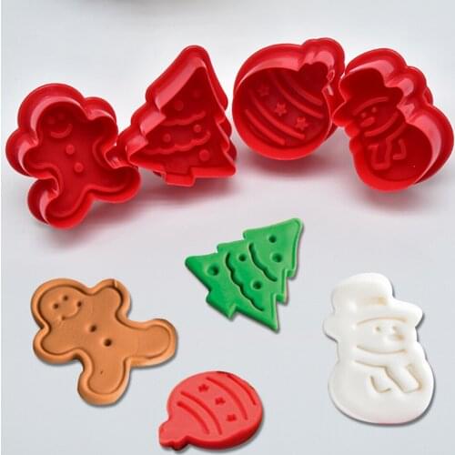 4pcs/pack Cookie Stamp Biscuit Mold 3d Cookie Plunger Cutter Diy Baking Mould Gingerbread House Christmas Cookie Cutters 2